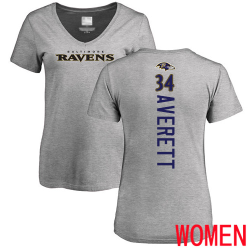 Baltimore Ravens Ash Women Anthony Averett Backer V-Neck NFL Football #34 T Shirt->women nfl jersey->Women Jersey